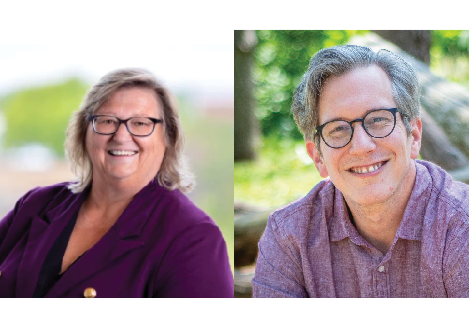 Side-by-side headshots of Maria Steel and Jon Moler.