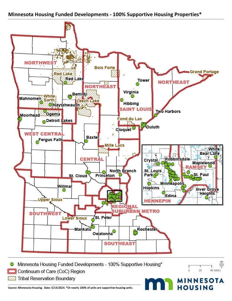 Map of Primarily Supportive Housing Funded Developments 2024